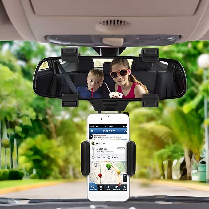 NGenEV Multifunctional Rearview Mirror Phone Holder – 360° Rotating Design